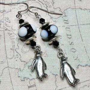 NEW - Handmade - Penguin Dangle Earrings